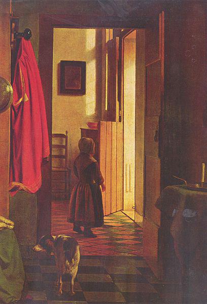 Pieter de Hooch Mutter an der Wiege, Detail oil painting image